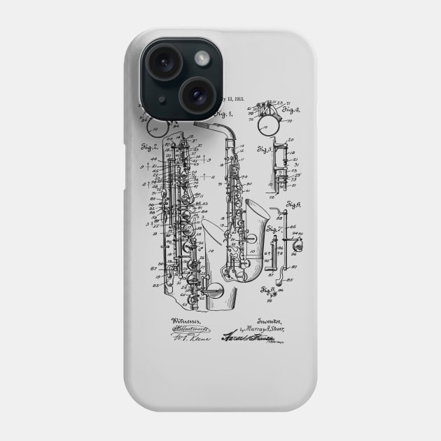 Vintage Jazz Saxophone 1915 Patent Image Phone Case by MadebyDesign