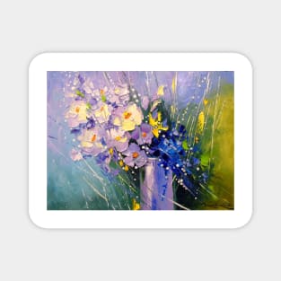 A bouquet of morning flowers in a glass Magnet