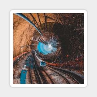 Twisted Tracks, Round World Subway Train Photograph Magnet