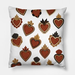 Vintage Mexican Sacred Hearts by Akbaly Pillow