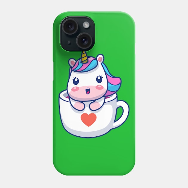 Cute Unicorn In Mug Heart Cartoon Phone Case by Catalyst Labs