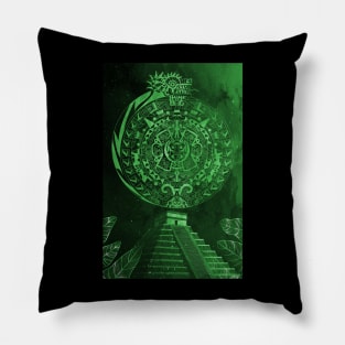 jade quetzalcoatl and the aztec calendar in teotihuacan ecopop mexican pattern Pillow