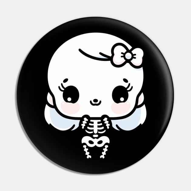 Cute Kawaii Girl Skeleton with a bow | Halloween Cute Skeleton Design Pin by Nora Liak