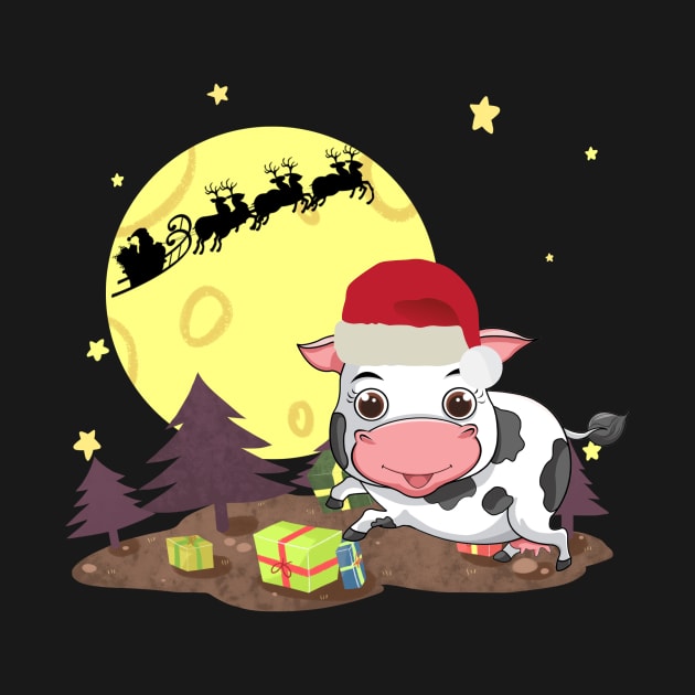 Cute Cow Santa With Reindeer Christmas Day Costume Gift by Pretr=ty