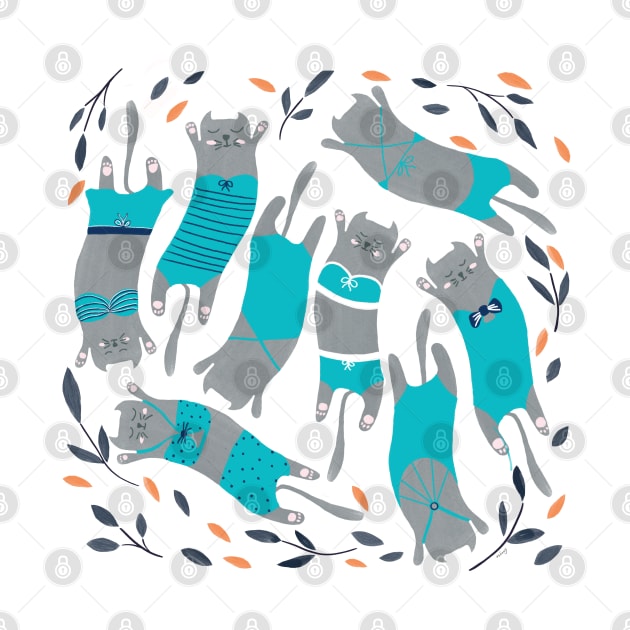 Swimsuit Cats in Teal by thewhimsicalrepose