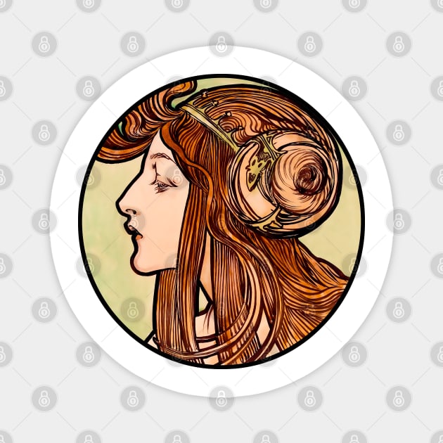 Art Nouveau woman bust  retro with colorful vintage  design Magnet by Marccelus