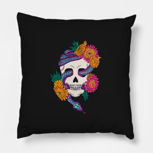 Floral Skull Snake on Midnight Blue Pillow