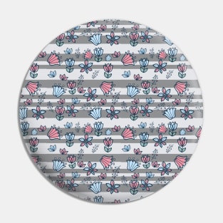 Gray stripes with pink and blue flowers Pin