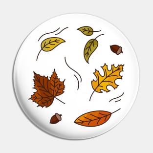 Simple autumn leaves falling acorns orange yellow green minimal cartoon maple tree Pin