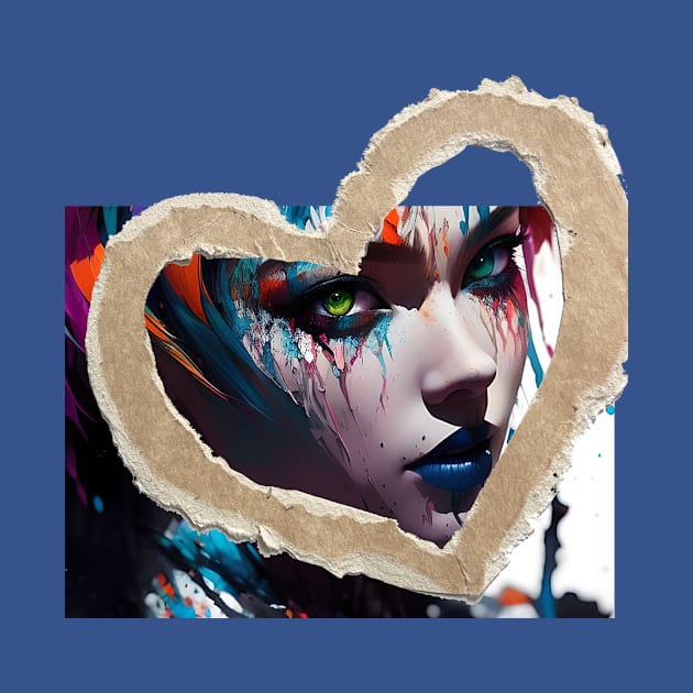 Splashed paint feminine face encircled by heart shape by PersianFMts