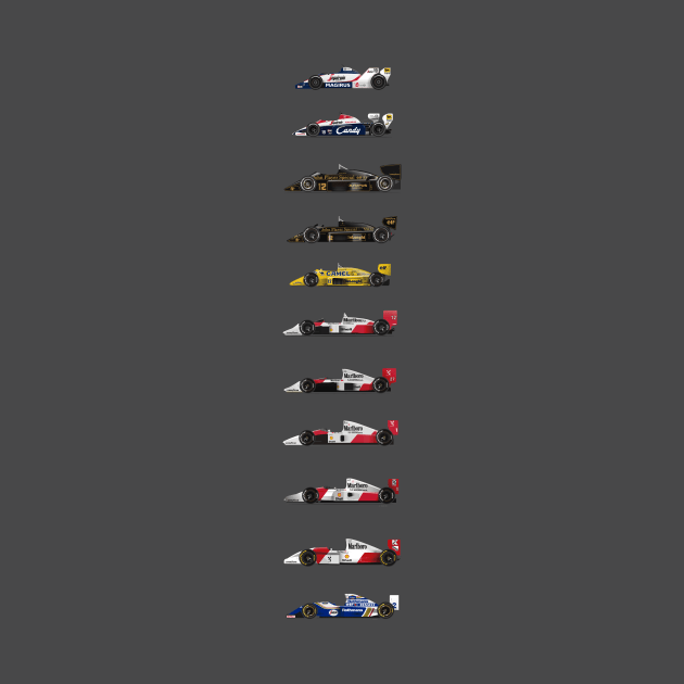 Ayrton Senna - All F1 Cars illustration by Burro Wheel