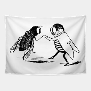 Vintage Black and White design with Insects Dancing Tapestry