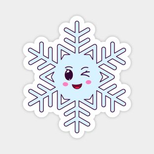 Cartoon Kawaii Snowflake with Winking Face Magnet
