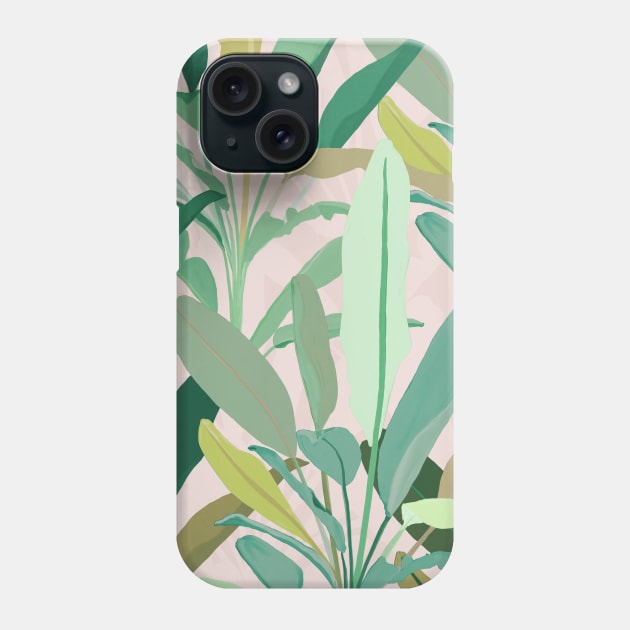 Tropical Green Banana Leaves Pink Pattern Phone Case by NdesignTrend