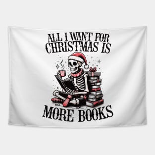 I Want For Christmas Is More Books Retro Skeleton for Women Tapestry