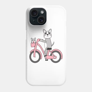 Kawaii corgi dogs riding a pink bike Phone Case