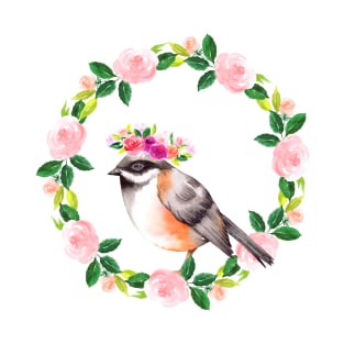 Charming Floral Chestnut-backed Chickadee T-Shirt Gift for Bird Lovers T-Shirt