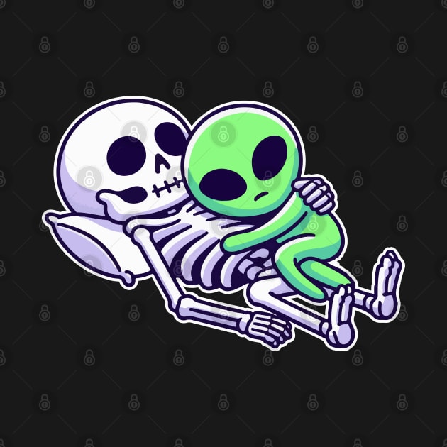 skeleton cuddling with alien by fikriamrullah