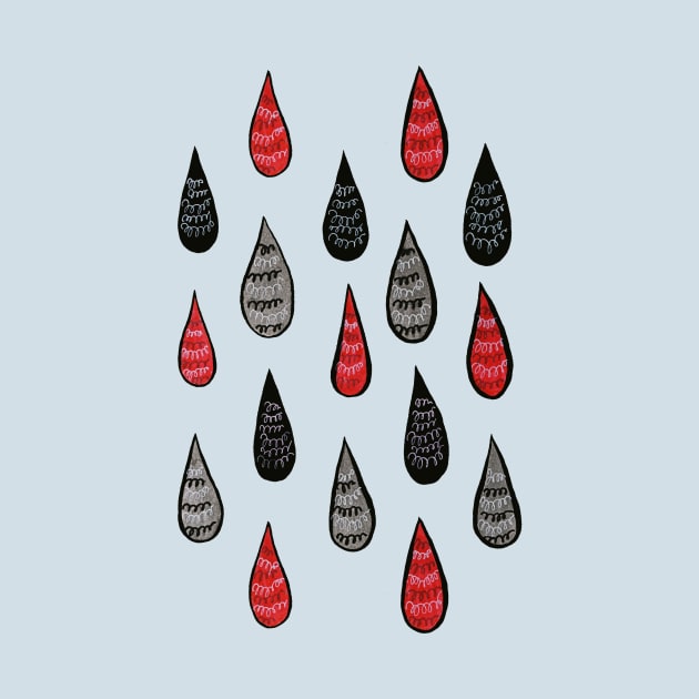 Weird Rain Drops Ink Pattern In Red Black Grey by Boriana Giormova