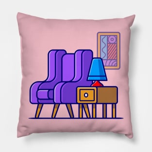 Sofa, Corner Table, And Lamp Cartoon Pillow