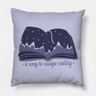 A way to escape reality blue book with stars and mountains panorama (a design for readers) Pillow