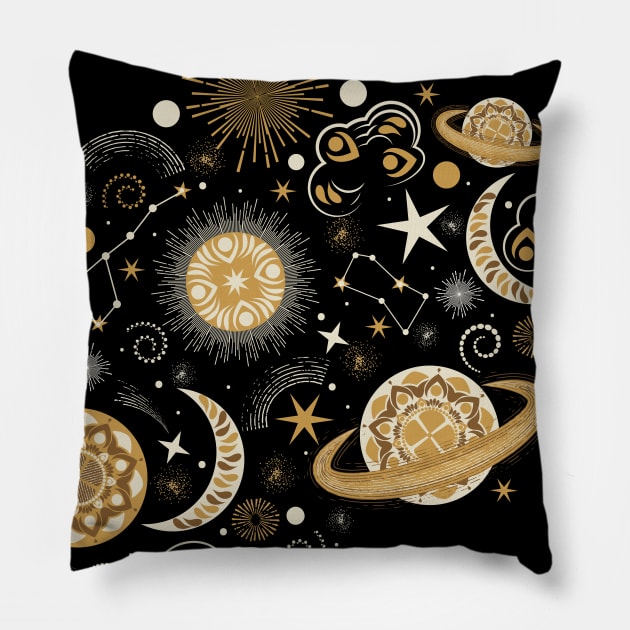 Galaxy Mandala- Bohemian Space Adventure Pillow by Winkeltriple