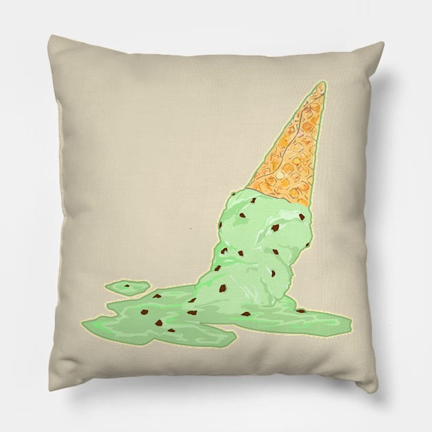 Melting Mint Chocolate Chip Ice Cream Cone Pillow by saitken