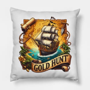 Pirate Ship, Gold Hunt Pillow