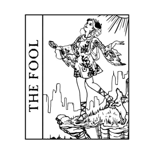 The Fool Tarot Card Black and White T-Shirt