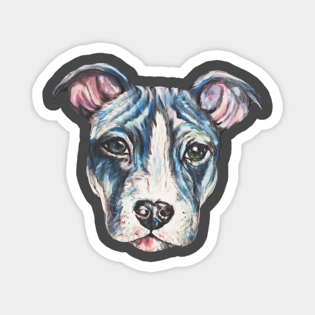 Blue Pitbull Face Magnet by candimoonart