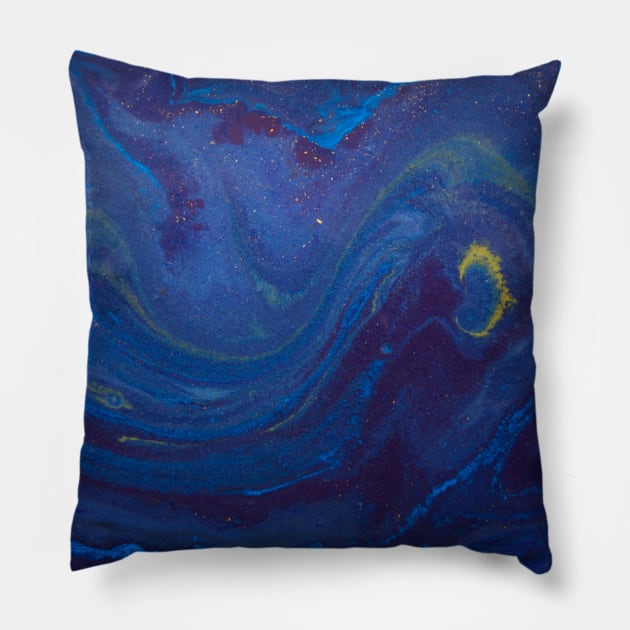 Navy Blue Starry Night Watercolor Painting Pillow by NewburyBoutique