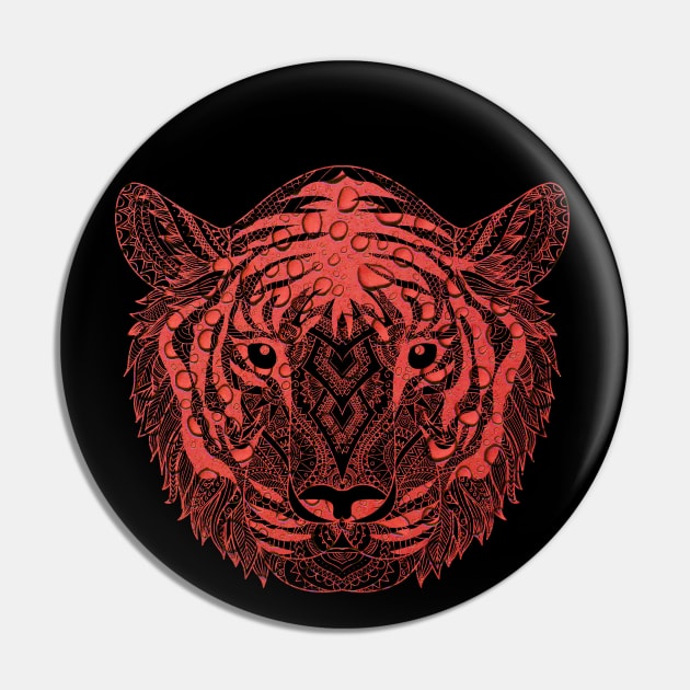 Abstract Red Water Tiger Head Pin by Kylie Paul