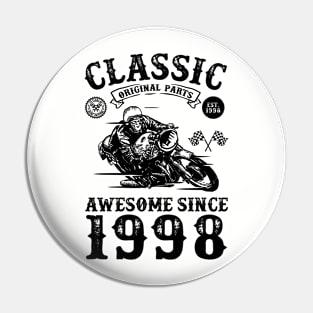 20th Birthday Gift | 20 Years Old | Born in 1998 | Made in 1998 | Vintage Birthday Gift | Motorcycle Lover | Retro Bike Lover | Birthday Gift for Men Pin