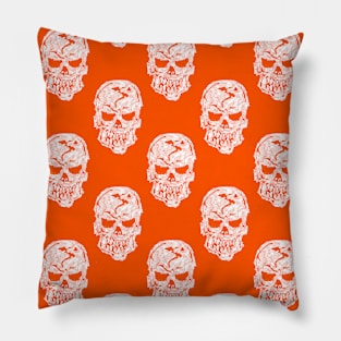 Orange Human Skulls Pattern Pillow