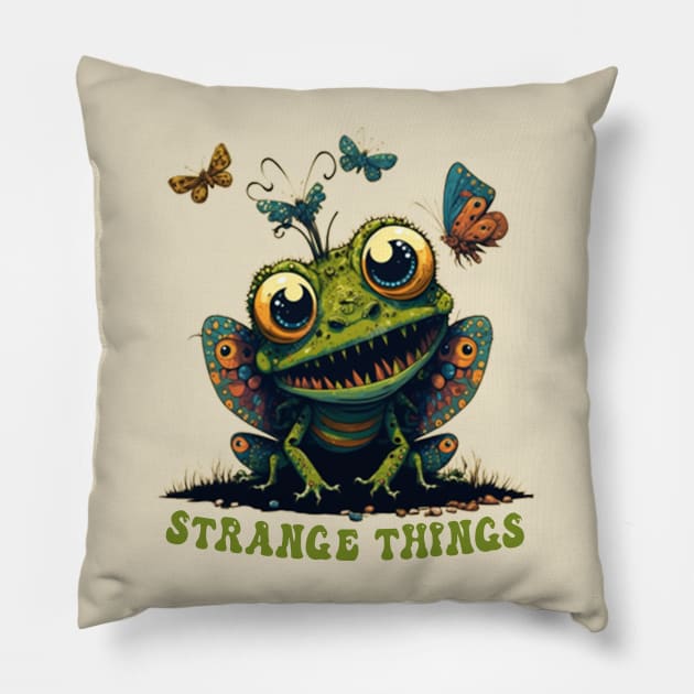 Strange Things -  cute frog playing with butterflies Pillow by Switch-Case