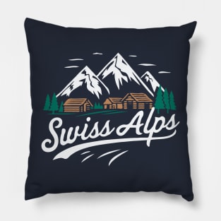 Swiss Alps. Retro Switzerland Pillow