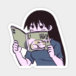 I draw pink pastel sakaki reading a cute cat picture book / azumanga daioh manga Magnet