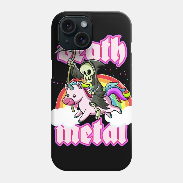 Cute Grim Reaper Rides Unicorn Death Metal Rocker Go To Hell Phone Case by Juandamurai