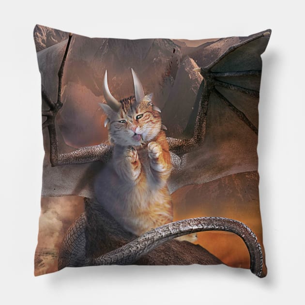 Evil Dragon Kitty Cat Pillow by Random Galaxy