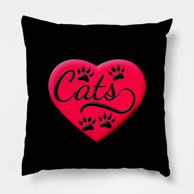 Cats Red Heart And Typography Pillow by Braznyc