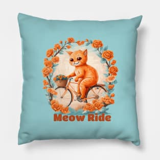 Meow Cat Riding A Bicycle Pillow