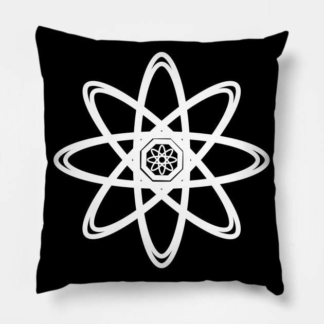 White Atom Symbol Pillow by ArtsoftheHeart