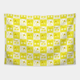 Frenchies with Glasses Pattern Yellow Tapestry