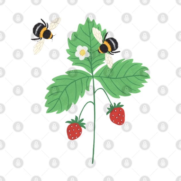 Strawberry plant with bees by NashTheArtist