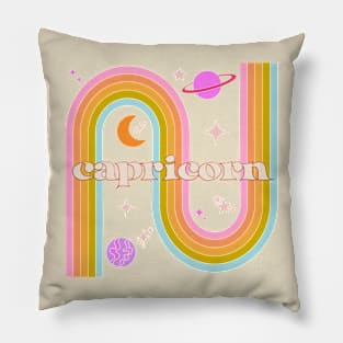 Capricorn 70s Rainbow with planets Pillow