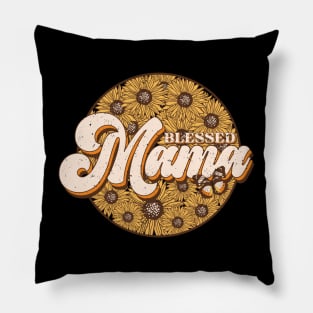 Blessed Mama sunflowers retro distressed design Pillow