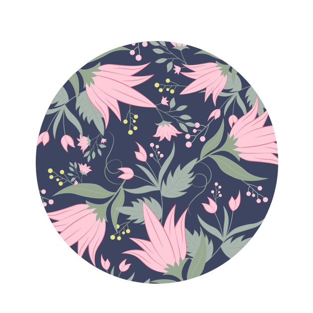 Pink Floral Pattern Dark Blue by novaya