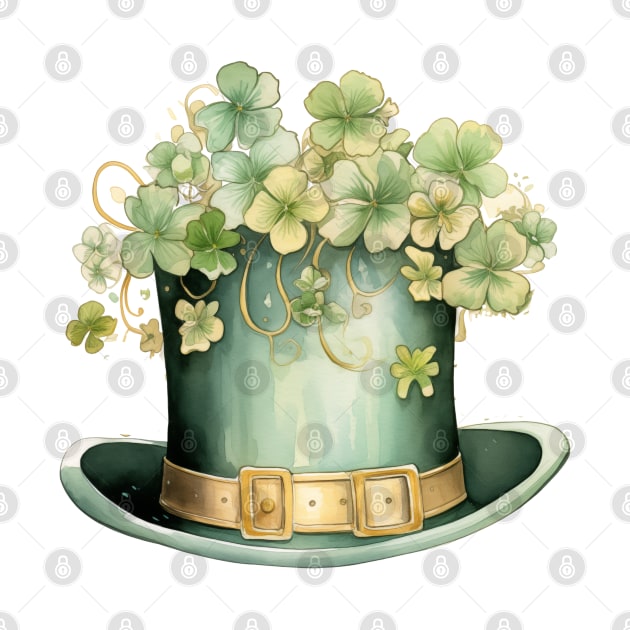 Gold and Green Leprechaun Top Hat with Clover by mw1designsart