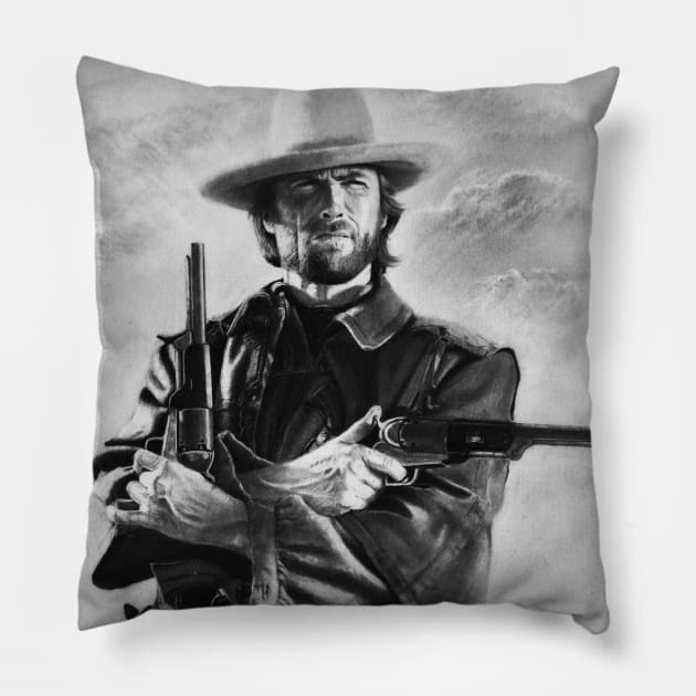 Clint Eastwood - The Outlaw Josey Wales Pillow by pencilartist