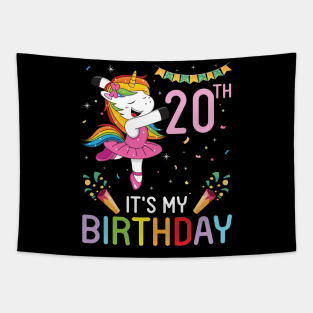 Unicorn Dancing Congratulating 20th Time It's My Birthday 20 Years Old Born In 2001 Tapestry